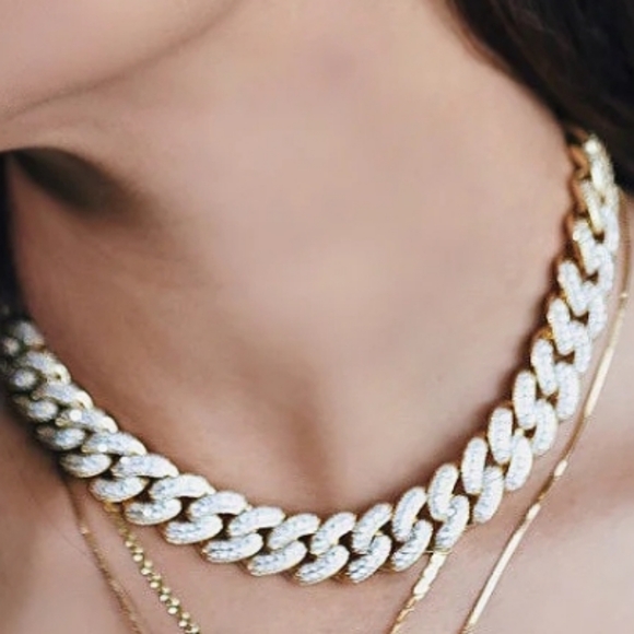 NEW Silver Cuban Link Monaco Style Necklace 16" Unisex - Picture 3 of 3